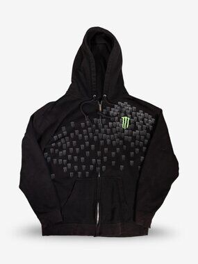 Y2K Monster Energy Logo Embroidered Zip-Up Hoodie